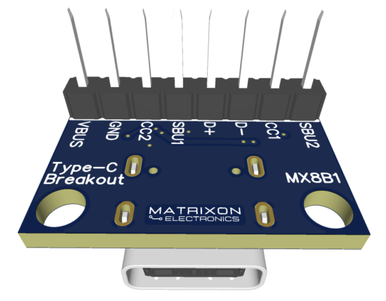 USB Type-C breakout module angled view highlighting compact design and header access