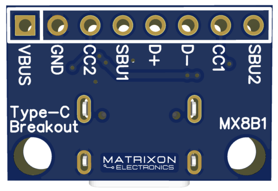 USB Type-C breakout PCB bottom view with ground plane and signal routing