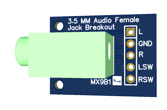Breadboard-friendly 3.5 mm audio jack breakout module 2.54 mm pins gerber file